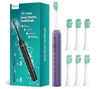 Brosse à Dents éLectrique pour Adultes Avec 6 TêTes de Brossage, Brosse à Dents Sonique Rechargeable,Ultra-Longue DuréE de Vie de la Batterie 4 Heures de Charge et 180 Jours D'Utilisation, Violet