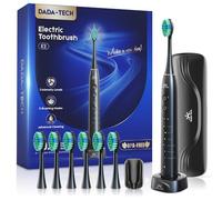 Brosse à dents électrique pour adultes et enfants, rechargeable, sonique, avec étui de voyage, support et 7 têtes de brosse, 6 modes et 3 intensités, minuterie de 2 minutes (Noir)