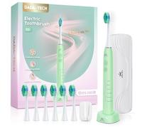 Brosse à dents électrique pour adultes et enfants, rechargeable, sonique, avec étui de voyage, support et 7 têtes de brosse, 6 modes et 3 intensités, minuterie de 2 minutes (Vert)