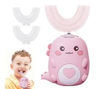 Brosse à dents électrique pour enfant - 3 têtes de brosse en silicone en forme de U - Minuterie intelligente - 2 vitesses - Brosse à dents dinosaure pour enfants (2 à 12 ans) - Rose de 2 à 6 ans