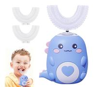 Brosse à dents électrique pour enfant - 360° - 3 têtes de brosse en silicone en forme de U - Minuterie intelligente - 2 vitesses - Brosse à dents dinosaure pour enfants (2 à 12 ans) (bleu de 6 à 12