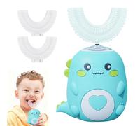 Brosse à dents électrique pour enfant, à ultrasons, à 360°, 3 têtes de brosse en silicone en forme de U, minuterie intelligente, 2 vitesses, brosse à dents dinosaure pour enfants (2 à 12 ans), verte