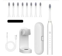 Brosse à dents électrique rechargeable, 6 réglages de nettoyage, livrée avec 8 supports de tête de brosse doux, étui de voyage, étanche IPX7, convient pour les adultes et les enfants, les voyages, le