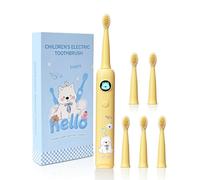 Brosse à dents électrique rechargeable à 6 têtes pour enfants, motif animal de dessin animé, 5 modes de brossage (doux/nettoyage), écran LED amusant, poils doux pour 3 à 12 ans (jaune)
