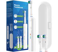 Brosse à dents électrique rotative, 3 modes USB rechargeable rapide, brosse à dents électrique rotative avec minuterie, étui de voyage et 2 têtes de brosse