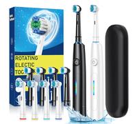 Brosse à dents électrique rotative 3D, 5 Modes, USB, Rechargeable rapidement, avec étui de voyage, 4 têtes de brosse Black set