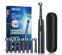 Brosse à dents électrique rotative à suspension magnétique, 5 modes, nettoyage sonique, 8 têtes de brosse et étui de rangement pour voyage, camping, équitation (noir)