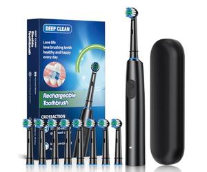 Brosse à dents électrique rotative à suspension magnétique, 5 modes, nettoyage sonique, 8 têtes de brosse et étui de rangement pour voyage, camping, équitation (noir)