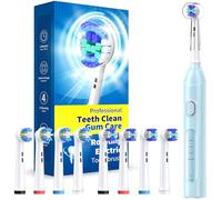Brosse à dents électrique rotative pour adultes avec 8 têtes de brosse (2 types), puissance rechargeable et 2 minutes de temps intelligent, 4 modes de nettoyage (bleu ciel)