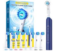 Brosse à dents électrique rotative pour adultes avec 8 têtes de brosse, brosse à dents électrique pour soins des gencives sensibles avec 3 modes et minuterie intelligente de 2 minutes, rechargeable