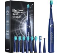 Brosse à dents électrique Sonic avec 8 têtes de brosse à dents 40 000 VPM 5 modes, charge rapide 4 heures de 30 jours, brosse à dents électrique rechargeable pour adulte Bleu foncé