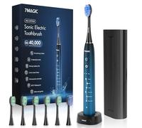 Brosse à dents électrique, sonique, avec 6 modes, 3 intensités, 40 000 VPM, IPX7, avec 90 jours d'autonomie et minuterie, bleue