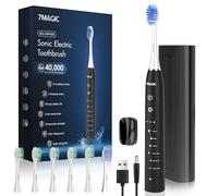 Brosse à dents électrique, sonique, avec 6 modes, 3 intensités, 40 000 VPM, IPX7, avec 90 jours d'autonomie et minuterie, noire