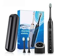 Brosse à dents électrique sonique, chargement par induction, minuterie intelligente, 2 têtes de brosse interchangeables, blanc/noir (Black)