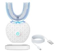Brosse à Dents électrique Sonique En U à 360° for Adultes, Brosse à Dents à Nettoyage Automatique à 360°, Dent électrique Sans Fil Ultrasonique, Outil De Nettoyage Buccal(White)