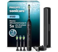 Brosse à dents électrique sonique Philips Sonicare série 4100 - capteur de pression, 4 réglages, EasyStart, SmarTimer, 21 jours d’autonomie, étui de voyage, coloris noir, modèle HX4046/52, [Nouveau]