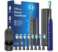 Brosse à dents électrique sonique pour adulte - Brosse à dents électrique à ultrasons avec étui de voyage et station de charge - Avec 8 têtes de brosse, 5 modes de brossage - 40 000 VPM