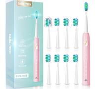 Brosse à Dents Électrique Soniques, Brosse a Dents Électrique pour Adultes et Enfants avec 5 Modes, Minuterie Intégrée et 9 Têtes Electric Toothbrush (Rose)