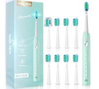 Brosse à Dents Électrique Soniques, Brosse a Dents Électrique pour Adultes et Enfants avec 5 Modes, Minuterie Intégrée et 9 Têtes Electric Toothbrush (Vert)
