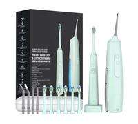 Brosse à Dents Électrique Soniques & Hydropulseur Dentaire Sans Fil,4 Buses, 6 Têtes de Brosse,Jusqu'à 90 Jours d'Autonomie,IPX7,Réservoir d'Eau de 200ml,Noir/Blanc (White)