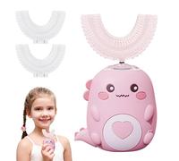 Brosse à Dents éLectrique Ultrasonique U 360º Pour Enfants, Tout-Petits, Avec 3 TêTes De Brosse Silicone U, 2 Vitesses et Minuteur 60s, Ipx7 éTanche, Pour 2-6 Ans GarçOns Filles (rose, 7-12 ans)