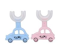 Brosse à dents en forme de U, 2pcs brosse à dents en forme de U pour enfants dessin animé mignon poignée en forme de voiture brosse à dents de nettoyage de tête en silicone souple
