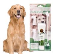 Brosse à dents et dentifrice pour chien - Kit de soins oraux pour animaux de compagnie - Brosse à dents à 3 têtes avec extraits de naturelles comestibles - Dentifrice, fraîche et
