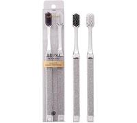 Brosse À Dents Luxe Brosse À Dents À Charbon Actif 2 Pièces Ultra-Douce Flosspick Pour Les Dents Sensibles Et Les Gencives,Aides Dans Le Blanchiment Des Dents,Extra Doux (Couleur Argent) Blanc
