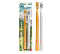 Brosse À Dents Manuelle Curaprox - Édition Fox & Bunny 2024 | Poils Ultra-doux Pour Dents Et Gencives Sensibles | Lot De 2 | Orange-Gris
