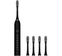 Brosse à dents rechargeable, nettoyage en profondeur, brosse à dents électronique, étanche IPX7, avec 4 têtes de rechange (noir)