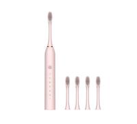 Brosse à dents rechargeable, nettoyage en profondeur, brosse à dents électronique, étanche IPX7, avec 4 têtes de rechange, rose avec quatre têtes de brosse, 225 mm x 25 mm