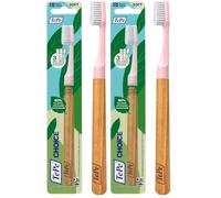 Brosse à dents TePe Choice, souple, Rose, 1pc, manche en bois, 3 têtes de brosse, brins souples pour un nettoyage efficace et en douceur de la plaque dentaire. (Lot de 2)