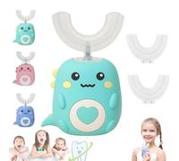 Brosse à Dents Ultrasonique 360° En Forme De U Pour Tout-Petits, Brosse à Dents Électrique En Silicone à Mâcher Motif Dinosaure, Mains Libres Pour Enfants Avec Led Et Lumière (Vert, 2 à 6 ans)