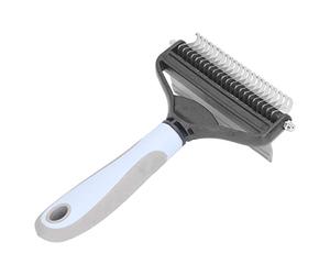 Brosse à déshabiller les chiens 2 en 1 avec peigne démêlant en acier, outil de détartrage des poils d’animaux et détacheur de nœuds pour grands chiens, outil de toilettage pour (Bleue)