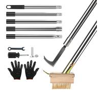 Brosse à Désherber 2-en-1 avec Manche Télescopique (160cm), Grattoir pour Joints de Jardin avec Lame Racloir & Brosse à Mauvaises Herbes, pour Nettoyage Joints Pavés, Bordures et Enlèvement d'Herbes &