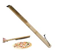 Brosse à four à pizza - Brosse à pizza en pierre avec grattoir - Manche en bois et poils en acier inoxydable - Outil de nettoyage pour four à pizza portable - 22,2"