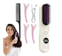 Brosse À Lisser De Cheveux Sans Fil - Peigne À Cheveux Portable Pour Voyager | Brosse De Lissage Rechargeable USB | Portable 3 Temps Boucles Lisser Pour Sécher Humide Humide Court Mince Coiffure Coiff
