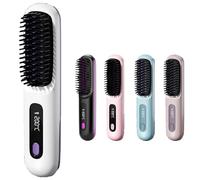Brosse à lisser les cheveux sans fil, chauffante portable, 3 réglages de chaleur et écran LED, rechargeable par USB, utilisation humide sèche pour un coiffage frisottis en voyage(White)
