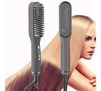 Brosse à lisser Peigne à lisser multifonctionnel avec écran LED numérique, droite et bouclée 2 en 1, PTC en céramique à chauffage rapide des années 30, 5 niveaux de chaleur réglable Auto-Off-Prise EU