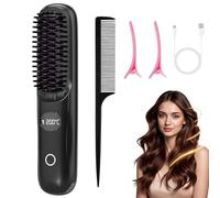 Brosse à lisser sans fil, portable, sans fil, avec 3 niveaux de température, brosse à lisser électrique, pour cheveux longs et courts, pour femme et fille