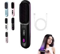 Brosse à lisser sans fil pour cheveux courts, peigne chauffant professionnel en céramique, rechargeable par USB, brosse à lisser portable sans fil avec écran LED et 3 réglages de chaleur pour le
