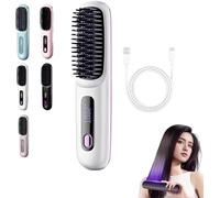 Brosse à lisser sans fil pour cheveux courts, peigne chauffant professionnel en céramique, rechargeable par USB, brosse à lisser portable sans fil avec écran LED et 3 réglages de chaleur pour voyage