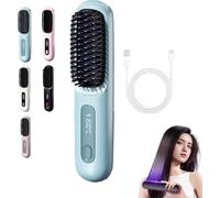 Brosse à lisser sans fil pour cheveux courts, peigne chauffant professionnel en céramique, rechargeable par USB, brosse à lisser portable sans fil avec écran LED et 3 réglages de chaleur pour voyage