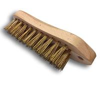 Brosse à main métallique à main professionnelle type violon | Lot de 10 | 5 rangs fils souples | Acier rond laitonné | Monture bois | Sortie du fil 35 mm | 21 * 6 cm | Kibros 7025x10