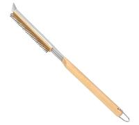Brosse à Pizza de 53,3 cm avec grattoir à Pierre en Acier Inoxydable - Poils en Laiton - Poignée en Bois - Anneau de Suspension - Accessoire de Four à Pizza d'extérieur - Compatible avec Les Fours