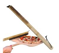 Brosse à pizza pour four à pizza | Brosse à pierre à pizza avec grattoir, manche en bois et poils en acier inoxydable, 22,2 pouces, accessoire de four à pizza d'extérieur Fulenyi