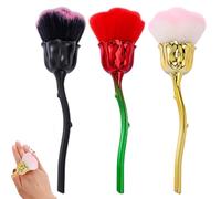 Brosse à poussière pour ongles, 3 pièces, brosse à poussière en fibre de nylon souple pour ongles avec poignée ergonomique, design rose, polyvalente pour le nail art et le maquillage