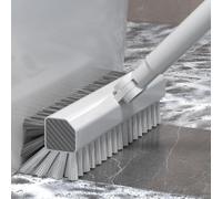 Brosse à récurer à long manche, tête en V pivotante à 180°, poils rigides, nettoyeur profond pour joints de douche, carrelage, murs de salle de bain (blanc)