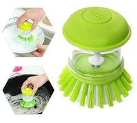 Brosse à récurer avec distributeur de savon intégré Vert Outil de vaisselle pour vaisselle, poêle, évier, anti-rayures et écologique