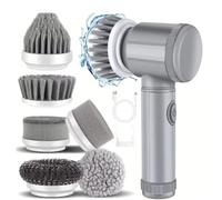 Brosse à récurer électrique 5 en 1, Rechargeable USB, Métal, 1 câble Micro USB, 2 brosses, Porte-Tampon Auto-agrippant, Tampon Anti-Rayures en Microfibre, Tampon abrasif Fort